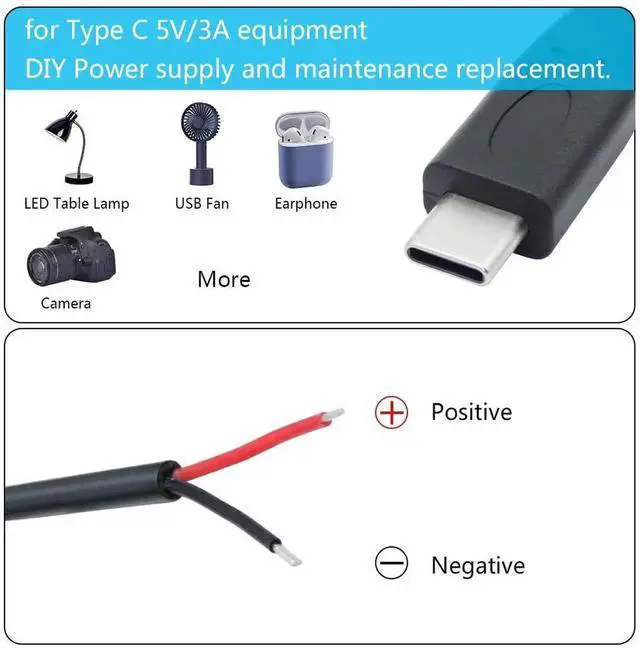 Alt view image 6 of 7 - 4Pcs 9Inch/25cm Short USB C to 2 Pin Bare Wire Cable, USB Type C Male Plug Open End Pigtail Power Wire, 5V/3A for USB C Equipment Installation, Replacement Repair and DIY Projects