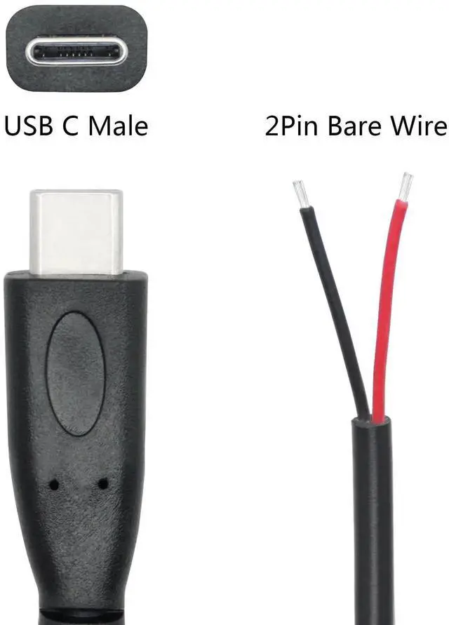 Alt view image 2 of 7 - 4Pcs 9Inch/25cm Short USB C to 2 Pin Bare Wire Cable, USB Type C Male Plug Open End Pigtail Power Wire, 5V/3A for USB C Equipment Installation, Replacement Repair and DIY Projects