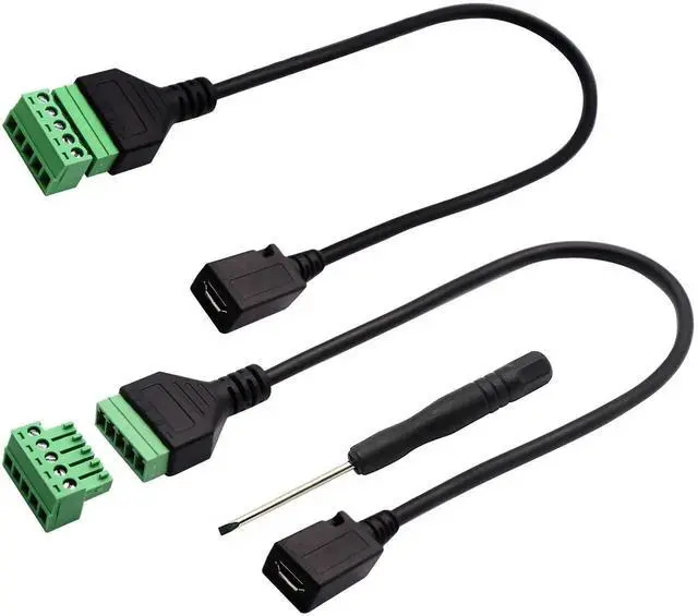 Main image of 2Pack 30CM Micro USB Screw Terminal Block Cable, Micro USB 2.0 Female to 5 Pin Screw Bolt Adapter Connector with Shield Terminals