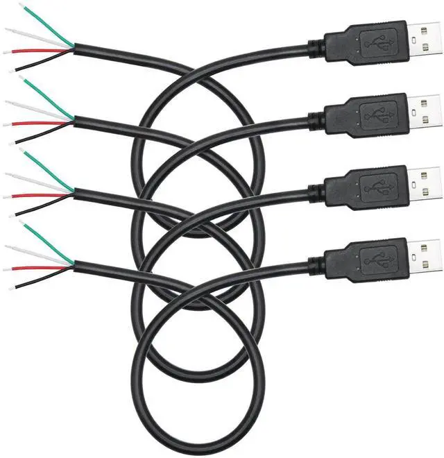 Main image of 4Pcs 11Inch USB A Male to 4 Pin Bare Wire Pigtail Cable, 22AWG 5V/3A Open End Power Data Cord for USB-A Device Installation, Replacement Repair DIY Projects