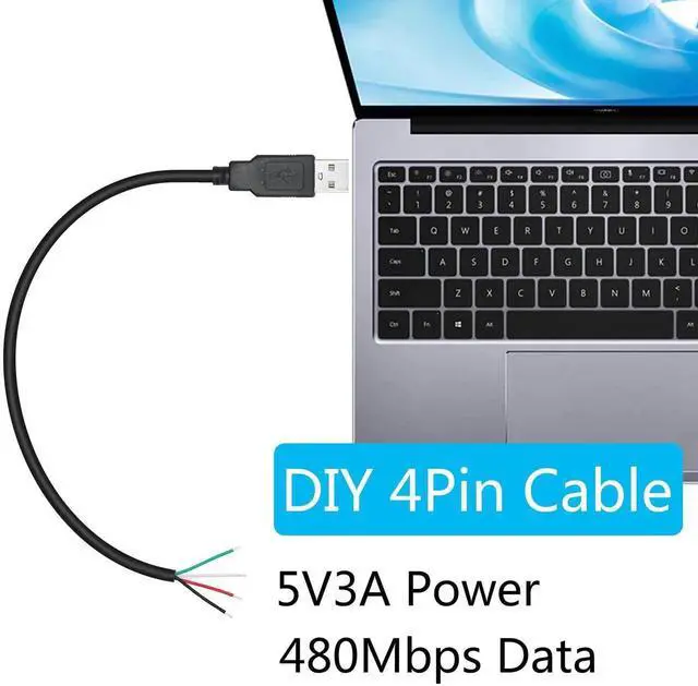 Alt view image 5 of 6 - 4Pcs 11Inch USB A Male to 4 Pin Bare Wire Pigtail Cable, 22AWG 5V/3A Open End Power Data Cord for USB-A Device Installation, Replacement Repair DIY Projects