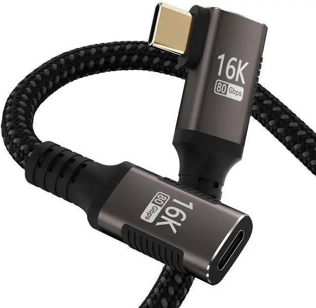 Main image of 2FT Short Right Angle USB C Extension Cable, 90 Degree Female to Male USB-C Extender, 80Gbps Thunderbolt 5/4/3 Compatible, 240W PD3.1 Fast Charging, 8K@120Hz/16K@60Hz Video Display