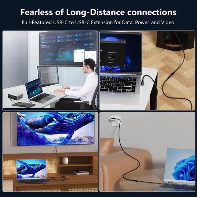 Alt view image 7 of 7 - 2FT Short Right Angle USB C Extension Cable, 90 Degree Female to Male USB-C Extender, 80Gbps Thunderbolt 5/4/3 Compatible, 240W PD3.1 Fast Charging, 8K@120Hz/16K@60Hz Video Display