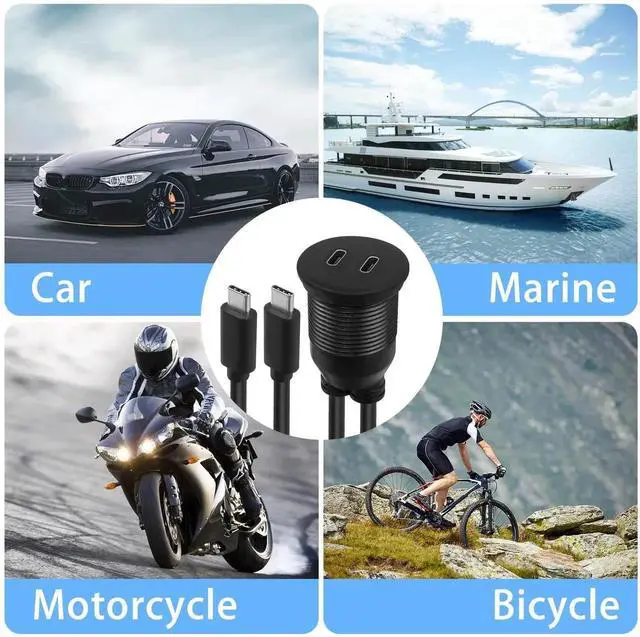 Alt view image 2 of 7 - 3.3ft/1M Dual USB C Threaded Flush Mount Waterproof Cable, USB 3.1 10Gbps Male to Female Panel Mount Extension Cord, Support 4K@60Hz Audio Video Transmission for Car Boat Yacht