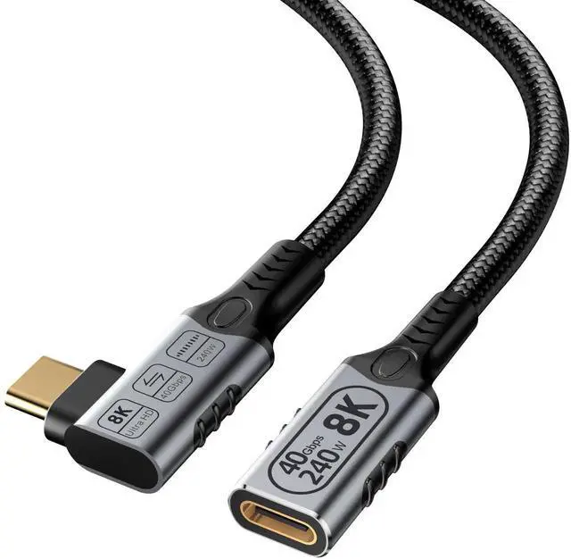 Main image of 3.3FT/1M 90 Degree Right Angle USB C Extension Cable, Thunderbolt 4 Compatible Male to Female Extender, 40Gbps High Speed Data Transfer, 240W PD Fast Charging, 8K/4K@60Hz UHD Video USB-C Cord