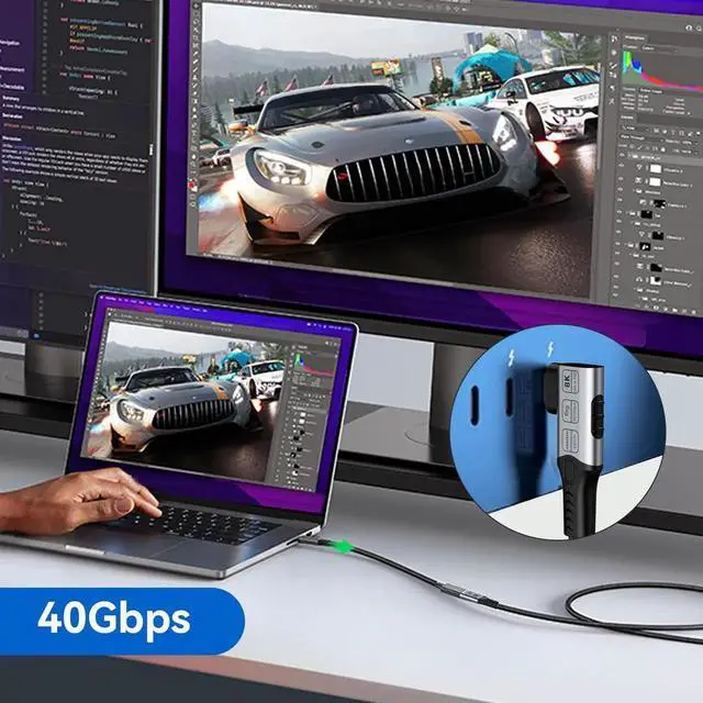 Alt view image 3 of 7 - 3.3FT/1M 90 Degree Right Angle USB C Extension Cable, Thunderbolt 4 Compatible Male to Female Extender, 40Gbps High Speed Data Transfer, 240W PD Fast Charging, 8K/4K@60Hz UHD Video USB-C Cord