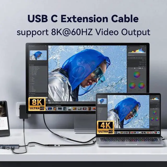 Alt view image 6 of 7 - 3.3FT/1M 90 Degree Right Angle USB C Extension Cable, Thunderbolt 4 Compatible Male to Female Extender, 40Gbps High Speed Data Transfer, 240W PD Fast Charging, 8K/4K@60Hz UHD Video USB-C Cord