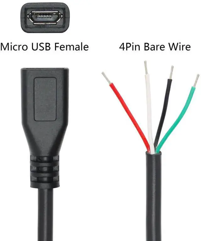 Alt view image 2 of 7 - 4Pcs 11inch Short Micro USB Female 4 Pin Bare Wire Cable, 24AWG 5V/2A Open End Pigtail Power Data Cord for Device Installation, Replacement Repair and DIY Electronics