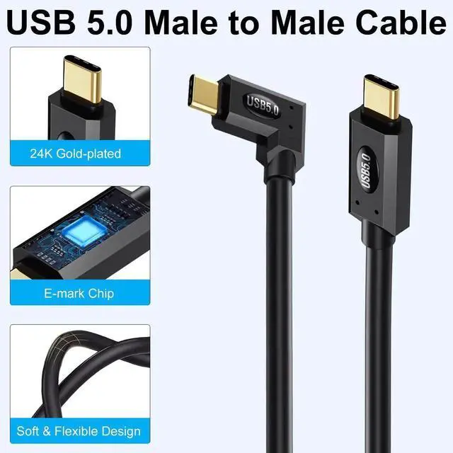 Alt view image 7 of 7 - 2FT Right Angle Thunderbolt 5 USB C Cable, 90 Degree 80Gbps /120Gbps Bandwidth, 240W PD Fast Charging, Dual 8K Display USB-C Cord Compatible with MacBook, iPhone 16, SSD