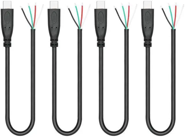 Main image of 4Pcs 11inch USB Type C Male to 4 Pin Bare Wire Cable, 22AWG 5V/3A Open End Pigtail Cord, USB C Plug Pigtail Power & Data Wire for Installation, Replacement Repair and DIY Electronics