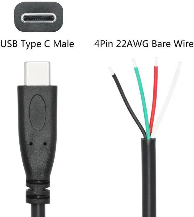 Alt view image 4 of 6 - 4Pcs 11inch USB Type C Male to 4 Pin Bare Wire Cable, 22AWG 5V/3A Open End Pigtail Cord, USB C Plug Pigtail Power & Data Wire for Installation, Replacement Repair and DIY Electronics