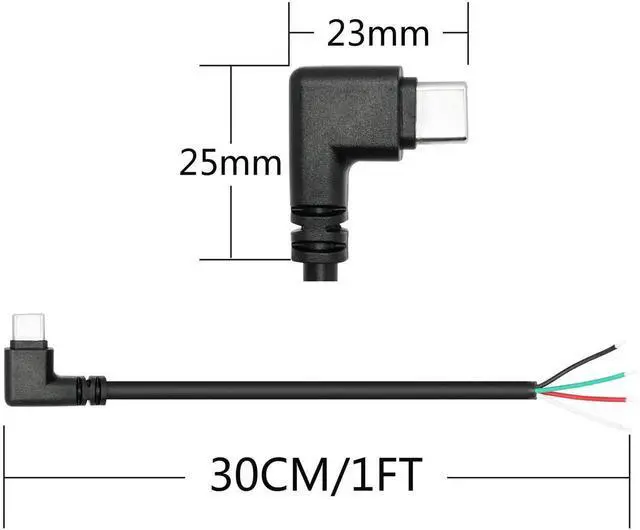 Alt view image 5 of 7 - 4Pcs 11inch 90 Degree Right Angle USB C Male to 4 Pin Bare Wire Cable, 22AWG 5V/3A Open End Pigtail Power Data Cord for Type C Device Replacement, Repair & DIY Electronics