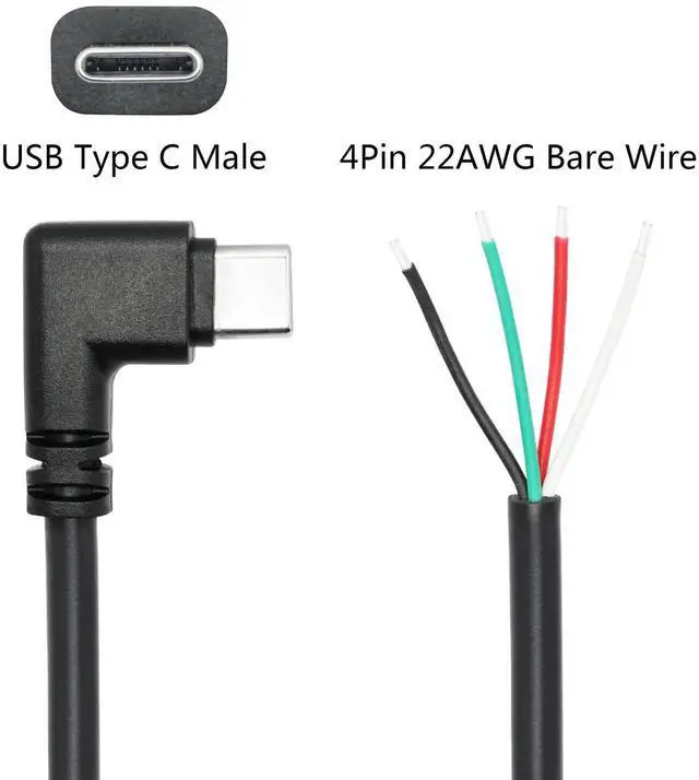 Alt view image 7 of 7 - 4Pcs 11inch 90 Degree Right Angle USB C Male to 4 Pin Bare Wire Cable, 22AWG 5V/3A Open End Pigtail Power Data Cord for Type C Device Replacement, Repair & DIY Electronics