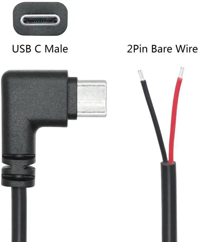 Alt view image 4 of 6 - 4Pcs 9inch 90 Degree Right Angle USB C to 2 Pin Bare Wire Cable, 5V/3A Type C Male Open End Pigtail Power Cord for Device Installation, Replacement Repair & DIY Electronics