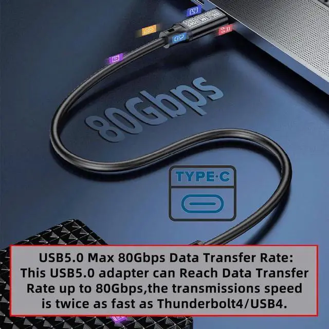 Alt view image 6 of 7 - 2.0M USB5.0 80Gbps USB-C Male to Male Cable, 240W PD Fast Charging, 16K@30Hz 8K@60Hz 5K@60Hz UHD Video Cord, Compatible with USB4.0 Thunderbolt 3/4/5