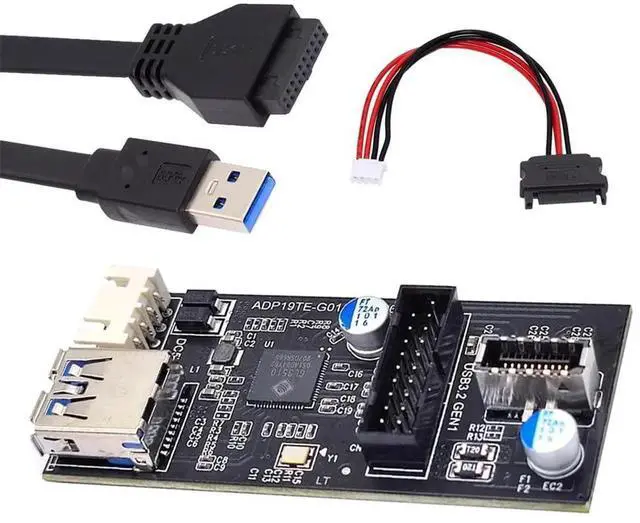 Main image of USB 3.0 19/20Pin & Type-E Female Header Splitter, 11cm Black PC Adapter Cable, 5Gbps Splitter to Dual Type-E & USB 3.0 20Pin Outputs