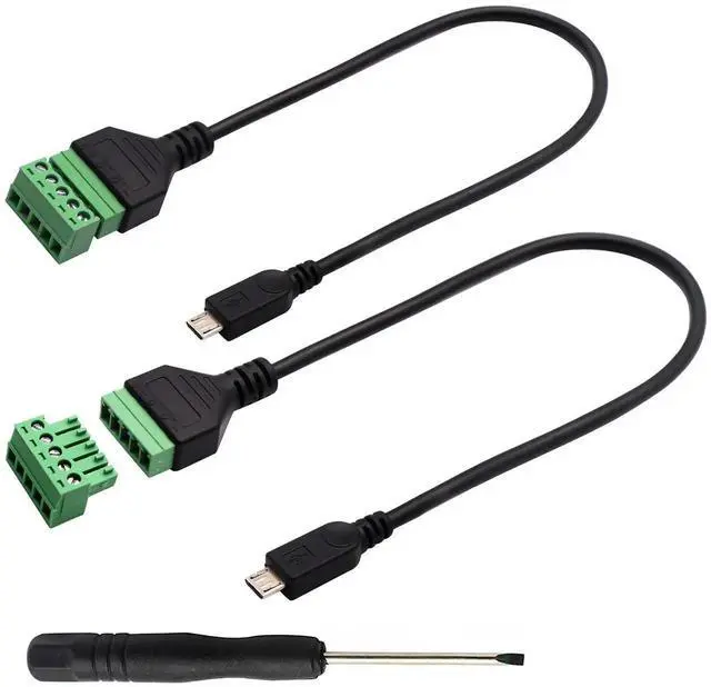 Main image of 2Pcs 30CM Micro USB 2.0 Male to 5 Pin Screw Terminal Block Cable, Shielded Pluggable Bolt Screw Terminal Connector Adapter Wire for DIY Power Data Project