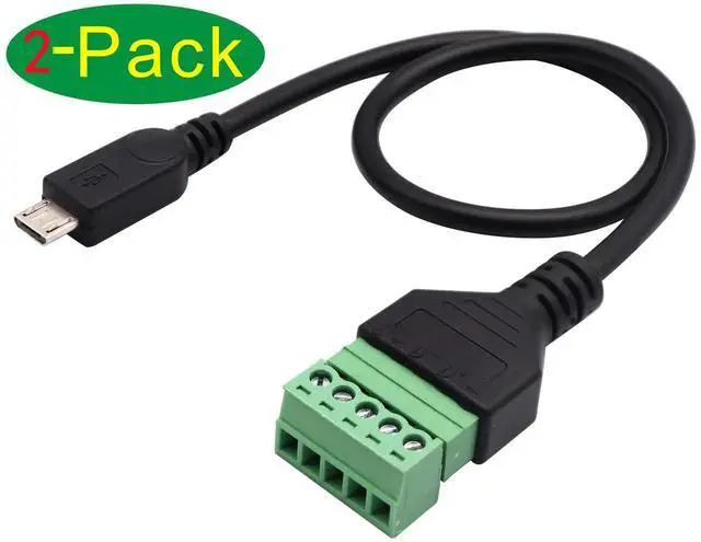 Alt view image 2 of 6 - 2Pcs 30CM Micro USB 2.0 Male to 5 Pin Screw Terminal Block Cable, Shielded Pluggable Bolt Screw Terminal Connector Adapter Wire for DIY Power Data Project