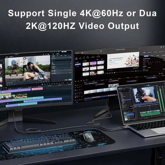 Alt view image 7 of 7 - 16FT/5M Nylon Braided USB C 3.1 Gen 1 Cable, 10Gbps Data Transfer, 100W PD3.0 Fast Charging, 4K@60Hz 2K@120Hz Video Output Compatible with Thunderbolt 3