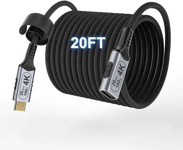 Main image of 20FT/6M Nylon Braided USB C Extension Cable, USB-C Male to Female Extender Cord, 20Gbps Data Transfer, 100W Fast Charging, 4K@60Hz Video Output for Monitor, Laptop and USB-C Devices