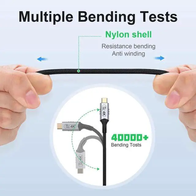 Alt view image 3 of 7 - 20FT/6M Nylon Braided USB C Extension Cable, USB-C Male to Female Extender Cord, 20Gbps Data Transfer, 100W Fast Charging, 4K@60Hz Video Output for Monitor, Laptop and USB-C Devices