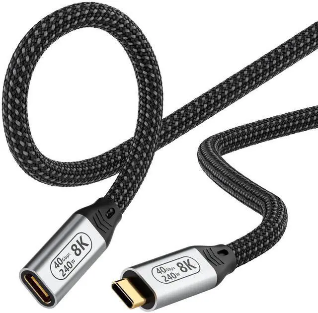Main image of 6.6ft/2M USB4 Extension Cable, USB-C Female to Male, 40Gbps Data Transfer, 8K@60Hz Video, 240W PD Fast Charging, Compatible with Thunderbolt 4, Laptop, Tablet, Smartphone, Monitor