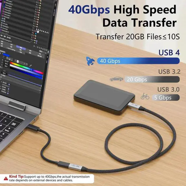 Alt view image 5 of 7 - 6.6ft/2M USB4 Extension Cable, USB-C Female to Male, 40Gbps Data Transfer, 8K@60Hz Video, 240W PD Fast Charging, Compatible with Thunderbolt 4, Laptop, Tablet, Smartphone, Monitor