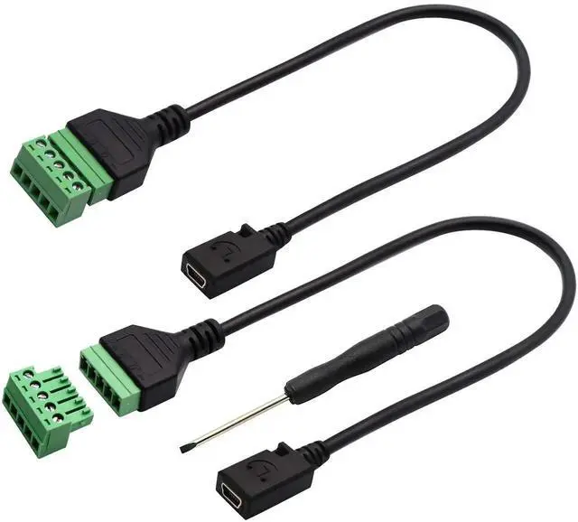 Main image of 2Pack 30CM Mini USB 2.0 Female to 5 Pin Screw Terminal Block Cable, Shielded Pluggable Bolt Screw Terminal Connector Adapter Wire for DIY Power Data Circuit Project