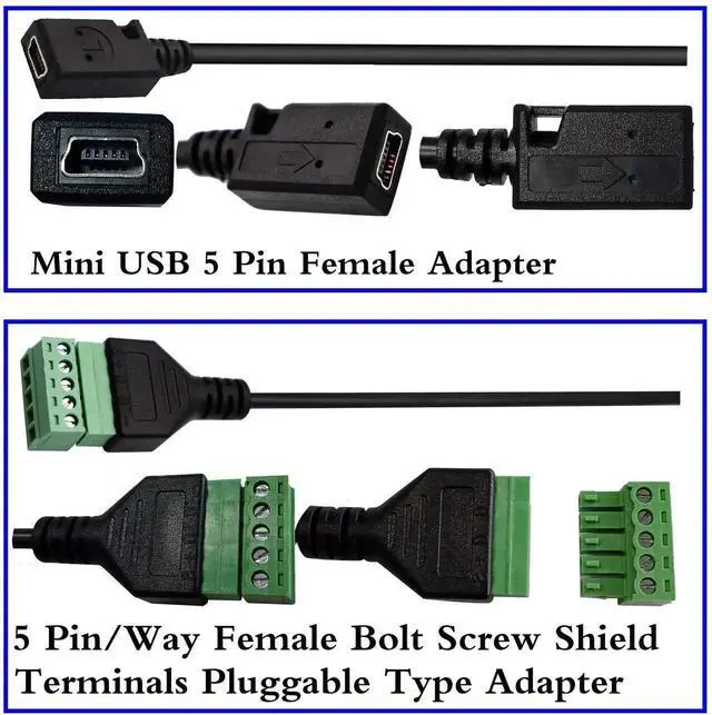 Alt view image 2 of 7 - 2Pack 30CM Mini USB 2.0 Female to 5 Pin Screw Terminal Block Cable, Shielded Pluggable Bolt Screw Terminal Connector Adapter Wire for DIY Power Data Circuit Project