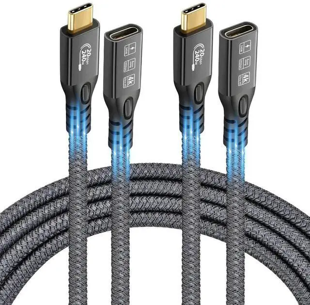 Main image of 2 Pack 1M USB C 3.2 Gen2 Extension Cable, Type-C Male to Female Extender, 20Gbps Data Transfer, 4K@60Hz UHD Video, 240W PD Fast Charging Compatible with External SSD, Laptop, Monitor