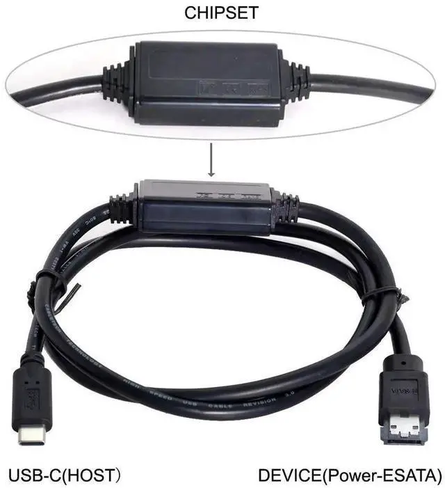 Alt view image 5 of 7 - 3.3FT/1M USB-C to eSATAp Adapter Cable, USB3.0 Power Over eSATA DC 5V Converter, Type-C to HDD SSD ODD eSATAp Power Data Cord