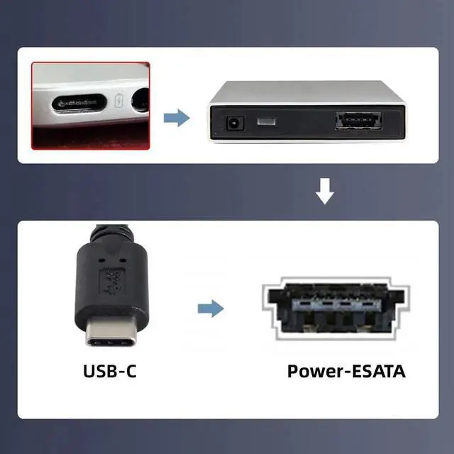 Alt view image 4 of 7 - 3.3FT/1M USB-C to eSATAp Adapter Cable, USB3.0 Power Over eSATA DC 5V Converter, Type-C to HDD SSD ODD eSATAp Power Data Cord