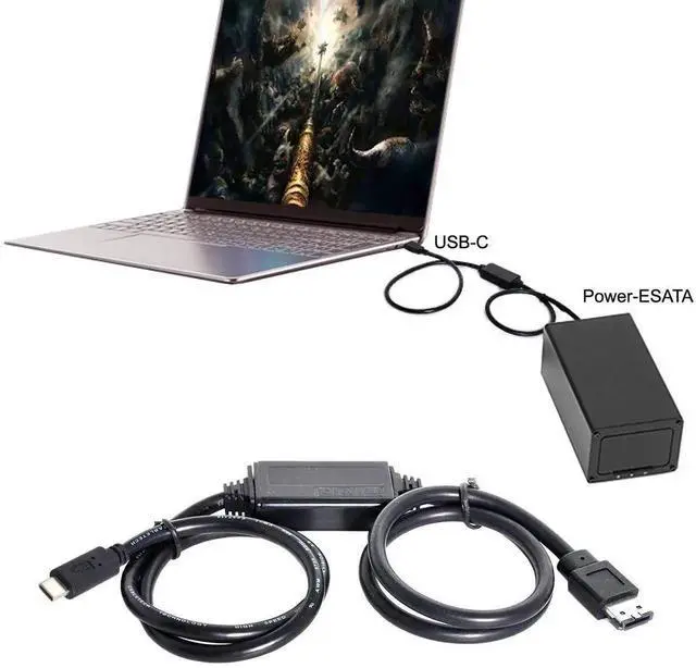 Alt view image 6 of 7 - 3.3FT/1M USB-C to eSATAp Adapter Cable, USB3.0 Power Over eSATA DC 5V Converter, Type-C to HDD SSD ODD eSATAp Power Data Cord