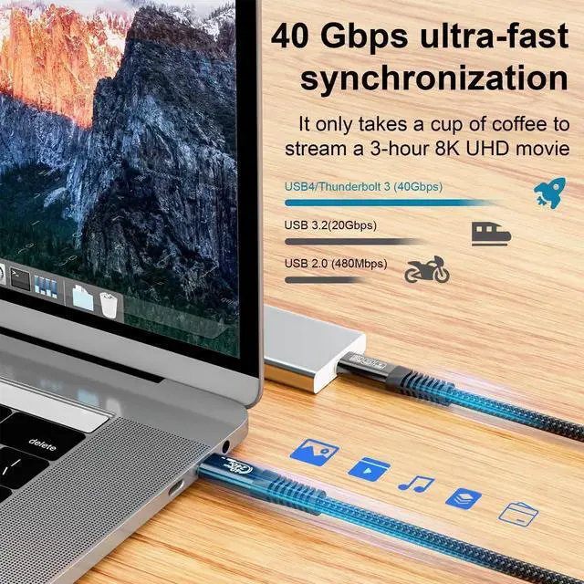 Alt view image 7 of 7 - 3.3FT USB-C Video Cable, 240W PD Fast Charging, 40Gbps Data & Video Transfer, 8K UHD Resolution, Compatible with Thunderbolt 4/3, MacBook Pro, Docking Station, USB4 & USB 3.2 Gen 2 Devices