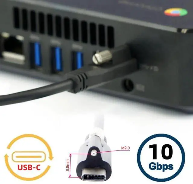 Alt view image 3 of 7 - 9.84FT/3.0M Screw Locking USB 3.1 Type-C to Type-C Cable, 10Gbps Data Transfer, 65W PD Charging 3.25A, Single Panel Mount USB 3.0 Cord for Laptop Tablet Industrial Device