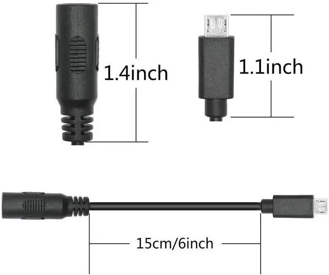 Alt view image 4 of 6 - 4Pcs 6inch DC 5.5x2.1mm to Micro USB Power Cord, DC 5521 Female to Micro USB Male Plug, 5V 3A Charging Extension Cable for LED Desk Lamp, Small Fan and More