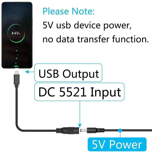 Alt view image 5 of 6 - 4Pcs 6inch DC 5.5x2.1mm to Micro USB Power Cord, DC 5521 Female to Micro USB Male Plug, 5V 3A Charging Extension Cable for LED Desk Lamp, Small Fan and More