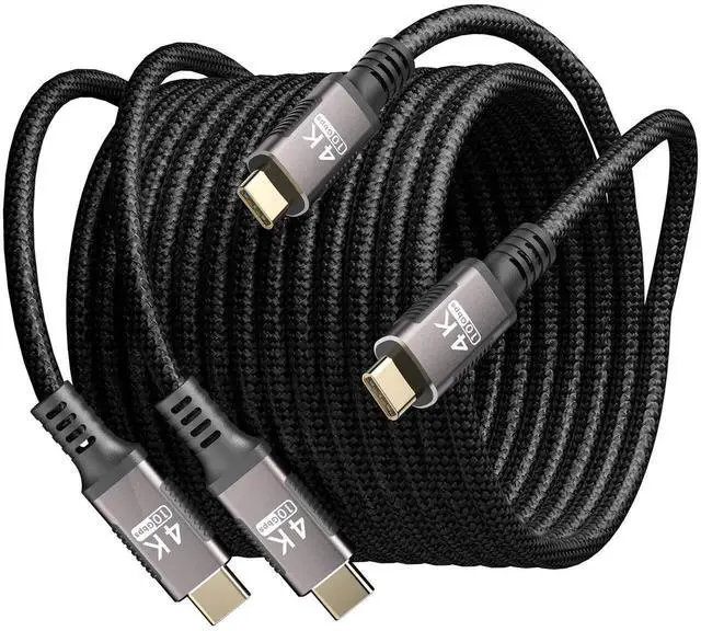 Main image of 2-Pack 10FT USB C to USB C Nylon Braided Cable, USB 3.1 Gen2 10Gbps Data Transfer, 4K@60Hz/2K@120Hz Video Output, 100W 5A PD3.0 Fast Charging, Compatible with Thunderbolt 3