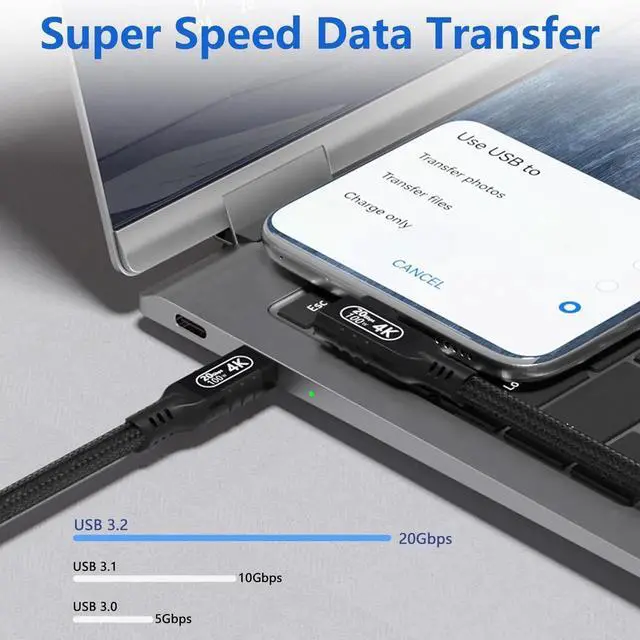 Alt view image 4 of 7 - 16.5FT USB C to USB C Cable, 20Gbps Data Transfer, 4K@60Hz UHD Video, 100W PD Fast Charging Cord Compatible with iPhone 15/16, MacBook Pro, Samsung Galaxy S21/S22/S23