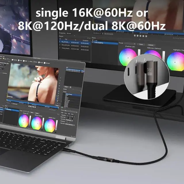 Alt view image 7 of 7 - 6.6FT 90 Degree Right Angle USB C Extension Cable, Thunderbolt 5/4/3 Compatible Extender, 80Gbps Data Transfer, 8K/16K Display & PD 240W Fast Charging, USB C Male to Female Cord