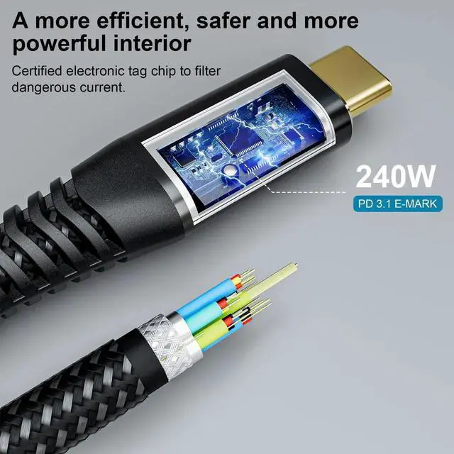 Alt view image 5 of 7 - 6.6FT USB4 Long Cable, 40Gbps Data Transfer, 8K@60Hz & 4K@144Hz Video, 240W PD Fast Charging, Compatible with Thunderbolt 4/3, iPhone 15 Pro, MacBook Pro, Docking Station, eGPU, SSD, Surface Pro