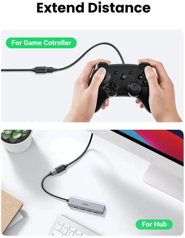 Alt view image 2 of 7 - UGREEN 15FT USB 3.0 Extension Cable, USB Male to Female High Speed Extender Cord, Compatible with Webcam, Gamepad, Keyboard, Mouse, Flash Drive, Hard Drive, Oculus VR, Xbox