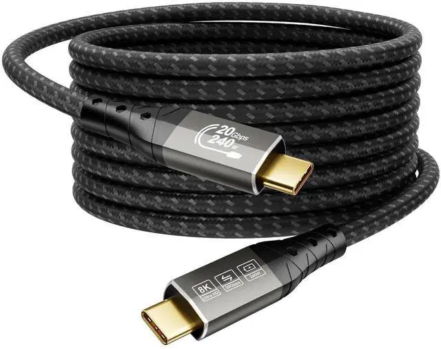 Main image of 16FT/5M Long USB C to USB C Cable, 20Gbps Data Transfer, 240W PD Fast Charging, 8K@30Hz 4K@60Hz/144Hz UHD Video Output, Type C Display Cord Compatible with Monitor, Laptop, MacBook Pro, iPad Pro