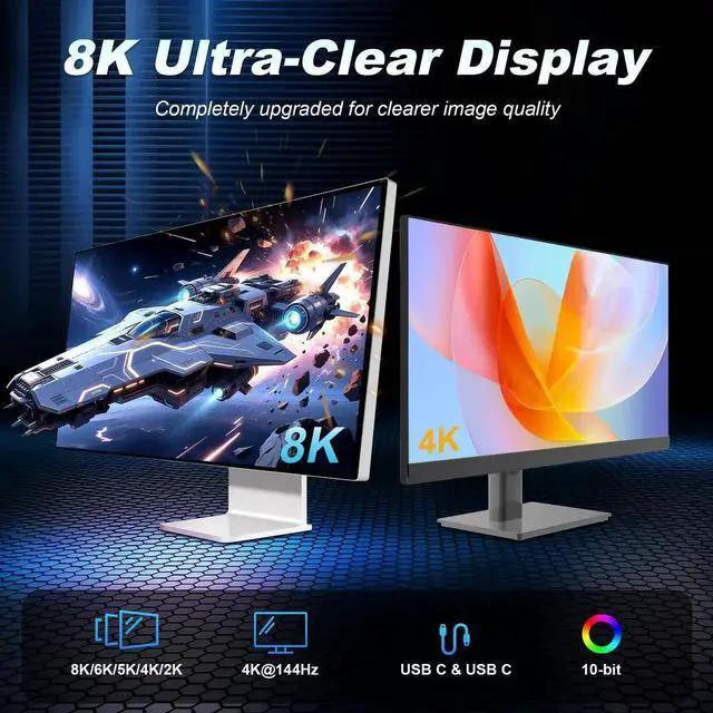 Alt view image 3 of 7 - 16FT/5M Long USB C to USB C Cable, 20Gbps Data Transfer, 240W PD Fast Charging, 8K@30Hz 4K@60Hz/144Hz UHD Video Output, Type C Display Cord Compatible with Monitor, Laptop, MacBook Pro, iPad Pro