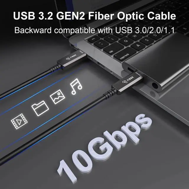 Alt view image 6 of 6 - FIBBR 16.5ft Fiber Optic USB 3.2 Cable, 10Gbps Ultra Speed USB A to USB C Cable, Suitable for Webcams, VR/AR Gear, Projectors and Smart TVs