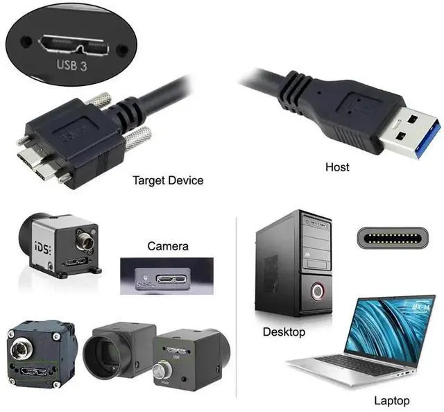 Alt view image 7 of 7 - 8M USB 3.0 A Male to Micro USB 3.0 B Male Repeater Cable, Panel Mount Screw Lock Data Cord for Camera