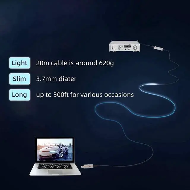 Alt view image 6 of 7 - FIBBR 65FT/20M Fiber Optical USB 3.0 Extension Cable, USB A Male to Female Ultra-Long Extender Cord, 5Gbps High Speed Data Transfer Compatible with PlayStation, Printer, Display, Hard Drive and Webcam