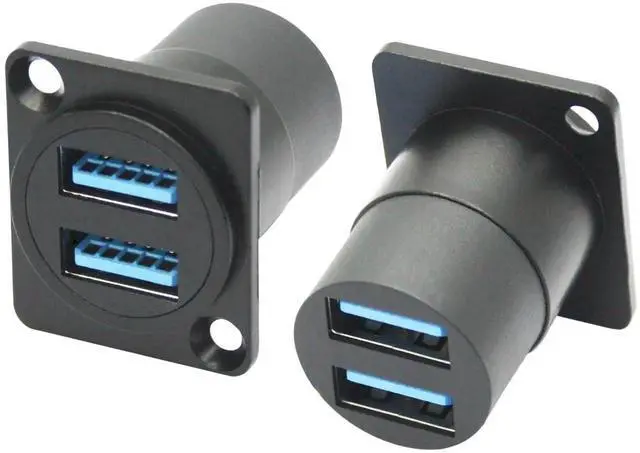 Alt view image 5 of 7 - Dual USB 3.0 D-Type Panel Mount Connector, USB 3.0 Female to Female Through Socket with Mounting Screws, 5Gbps High Speed Data Transfer, 5V/2A Power Supply, Black