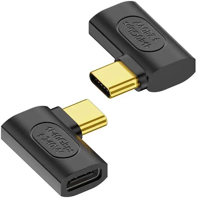 Main image of 2Pcs 90 Degree USB4.0 Type C Angle Adapter, L-Shaped Side Bend USB C Male to Female Connector, 40Gbps Data, 240W PD 50V Fast Charging, 8K AV Transfer Compatible with Tablet, Smartphone, Steam Deck
