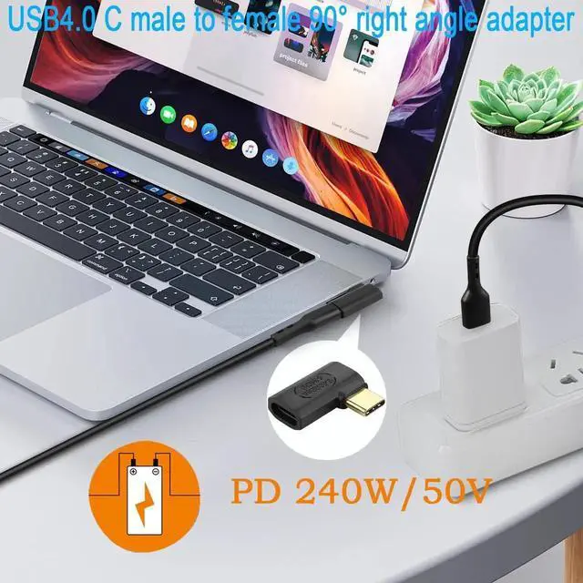 Alt view image 4 of 7 - 2Pcs 90 Degree USB4.0 Type C Angle Adapter, L-Shaped Side Bend USB C Male to Female Connector, 40Gbps Data, 240W PD 50V Fast Charging, 8K AV Transfer Compatible with Tablet, Smartphone, Steam Deck